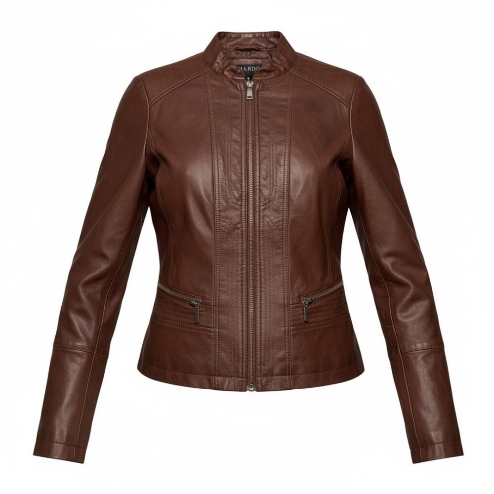 New Bernardo Mahogany Faux Leather Moto Jacket Size M